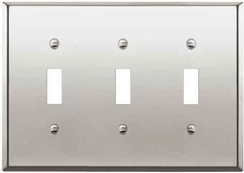 ENERLITES Kipp-Lichtschalter Metall Wandplatte, Edelstahl 201, korrosionsbeständig, Größe 3-fach, 11,4 x 16,2 cm, 7713-PC, poliertes Chrom, Silber