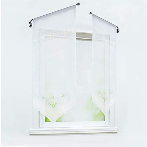 Joyswahl Scheibengardine Voile Panneaux mit Quaste, Landhaus-Optik durch Häkeleinsatz »Meta« Raffrollo mit Tunnelzug BxH 80x160cm Grün 2 Stück