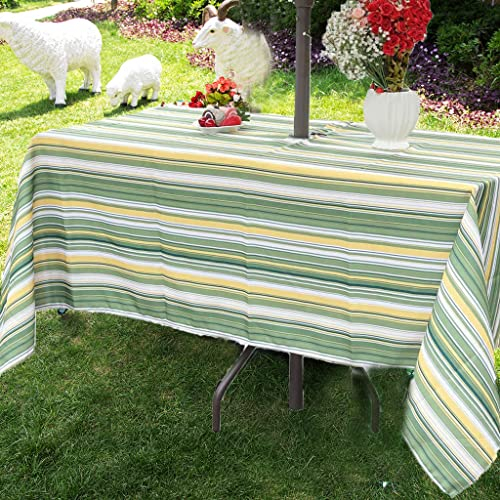 3E Home Nappe rectangulaire d'extérieur avec trou de parasol résistante à l'eau pour jardin, terrasse, pique-nique et fêtes - Jaune et vert - 152 x 213 cm