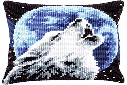 Vervaco Kreuzstich Stickpackungen Kissen Stickerei Set Anfänger Vorgedruckt Wolf DIY Set Kreativ Set Für Erwachsene Dekoratives Kissen ca. 40 x 40 cm Bastelset Handwerker Haus Dekoration