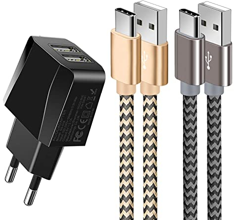 OTISA USB Ladegerät mit USB C Ladekabel Datenkabel Fast Sync Ladekabel für Samsung Galaxy S10/S9/S8+, Huawei P30/P20, Google Pixel, Sony Xperia XZ, OnePlus 6T