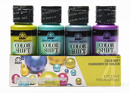 FolkArt , Acrylfarben-Set für verschiedene Oberflächen, 4 Flaschen, 57 ml, Farbwechselfarben, 2,4 ml (1 Stück)