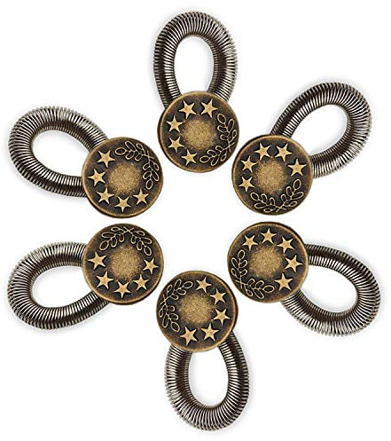 WedDecor 17mm No Sew Elastic Spring Brass Waistband Button Extender Strong Adjustable Retractable Snap Button Extended Buttons for Men Jeans Shirts Paints Trousers Women Skirt Maternity Dresses, 10pcs