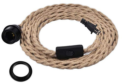 Lámpara colgante industrial con cable de 15 pies, kit de lámpara colgante con interruptor E26 vintage trenzado cuerda de cáñamo lámpara colgante para granja lámpara colgante extensión cable DIY