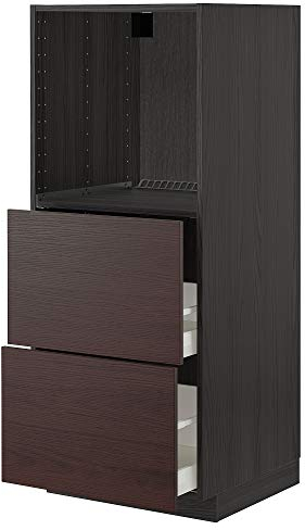 METOD/MAXIMERA Hochschrank mit 2 Schubladen für Backofen 60x61,6x148cm schwarz Askersund/dunkelbraun Asche-Effekt