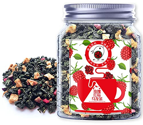 Plant Gift Rose Raspberry Oolong Tea, Tropical Fruit Flavor, Loose Leaf Oolong Tea, Apple, Roselle, Double Red Rose, Raspberry, Medium Caffeine, Non GMO Herbal Tea, Into Iced Tea & Hot Tea 70G/2.5oz