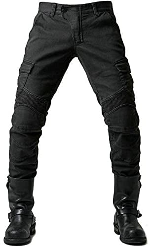 GEBIN Uomo Pantaloni da Moto, Motorcycle Pantaloni, Jeans da Motociclista Elasticizzati Slim Fit da Uomo, Jeans alla Moda su Tutta La Vita (Black,M=W33.5''(85cm))