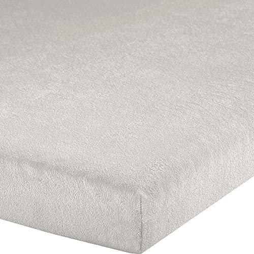 Erwin Müller Topper-Spannbettlaken Frottee-Stretch, Spannbetttuch für Topper Füssen Silber Größe 90x190 cm - 100x200 cm - pflegeleicht, formstabil, mit Rundumgummi, sehr Gute Passform