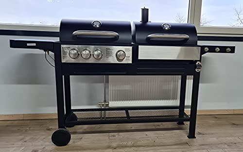 Griglia combinata, barbecue a gas 3 + 1, bruciatore e barbecue a carbonella, larghezza 185 cm, profondità 53 cm, altezza 116 cm, altezza griglia 85 cm