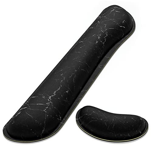 Dapesuom Enlarge Keyboard Wrist Rest Pad,Memory Foam Set Cushion Support for Easy Typing & Pain Relief,Mouse Pad, Anti-Slip Gaming,Computer, Laptop, Office, One Size (JPDTZ-Black Marble)