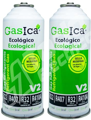 Genérico Lot de 2 bouteilles de gaz réfrigérant écologique organique R32, R22, R407, R410A et R290 pour recharge Split Climatiseur