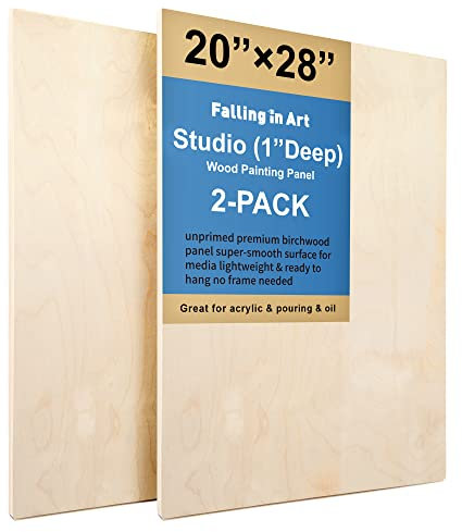 Falling in Art Unfinished Birch Wood Panels Kit for Painting, Wooden Canvas 2 Pack of 20 x28 Studio 1 Deep, Cradle Boards for Pouring, Art, Crafts, Burning and More
