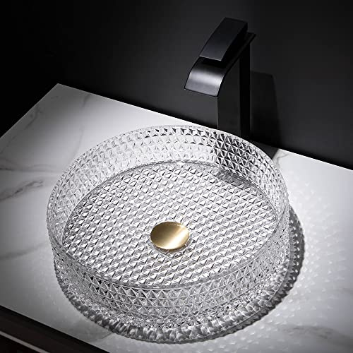 Lovedima Fregadero de vidrio redondo para lavabo sobre encimera