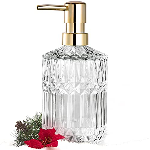 EMPO Distributeur de Savon en Verre Transparent avec Pompe en Plastique ABS, distributeurs de Lotion pour Cuisine, Salle de Bain (Cristal)