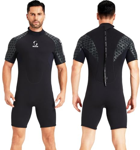 Neoprenanzug Damen Rückenreißverschluss Kurze Neoprenanzug Herren 3mm Neopren Kurzarm zum Surfen Schwimmen Kajakfahren Schnorcheln Kanufahren Gerätetauchen (Herren Schwarz, M)