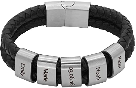 Heideman Armband Herren aus Leder schwarz matt - Lederarmband Elian mit silberfarbenen Gravurplättchen für Männer - Personalisiertes Geschenk