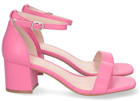 shoes&blues.es 74318 Sandalia de Tacon para Mujer, Comoda, con Pala Fina Simple, Estilo Ankle Strap, y Cierre de Hebilla Fucsia Talla 38