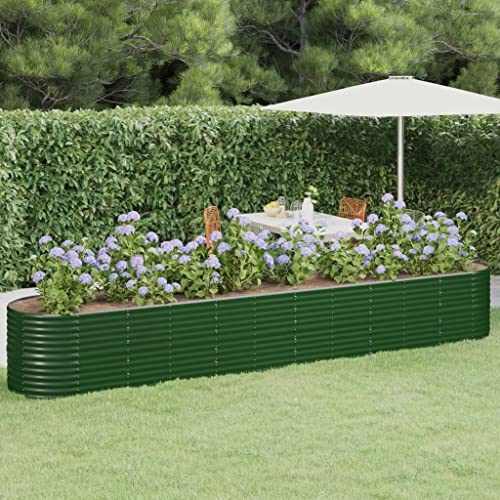 puraday Hochbeete Für Garten 440x80x68 cm Blumenkasten Pflanzkasten Terrasse Pflanzkübel Gemüsebeet Kräuterspirale XXL Hochbeet Metall Hochbeet Stahl Hochbeet Groß XXL Gartenbeet Grün