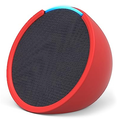 Echo Pop | Altavoz inteligente Bluetooth con Alexa de sonido potente y compacto | Antracita + funda blanda, Made for Amazon, para Echo Pop (modelo del 2023), Roja