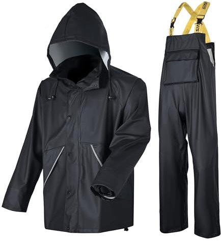 Navis Marine Professioneller Herren-Regenanzug für Arbeit - Wasserdicht, Robust & Atmungsaktiv(Schwarz,XXX-Large)