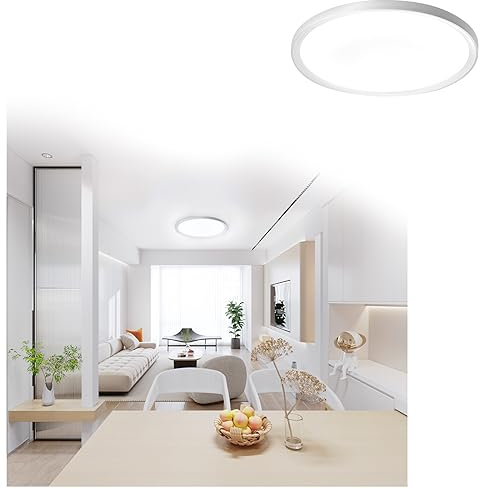 HENGMEI Led Deckenleuchte, 36W Rund Deckenlampe Verschiebbare Basis IP44 Wasserfest Ceiling Light, Ø28.5cm 6500k für Schlafzimmer Küche Flur, Kaltes Weiß