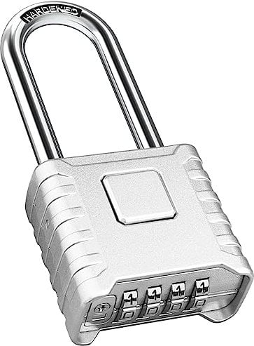 Diyife Cadenas Code 4 Chiffres, 52mm Cadenas Extérieur Etanche, Robuste et Antivol, 8mm Loquet Cadenas à Combinaison, Exterieur Serrure Porte de Garage, pour Jardins,Cours,Porte,Clôture-Argent, Long