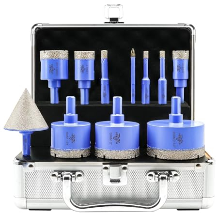 Set Punte Diamantate 11 Pezzi - 6/6/8/20/25/35/45/50/65mm Sega a Tazza, 6mm Punta in Carburo e 50mm Punta per Smusso per Piastrelle Porcellanato Ceramica Granito Marmo Dekton VENJELD
