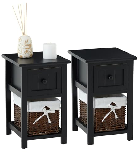 IDIMEX Lot de 2 Tables de Chevet Messina Table de Nuit avec 1 tiroir et 1 Panier, en Bois Noir