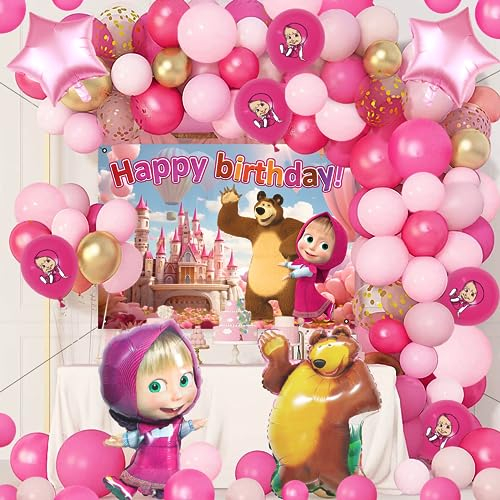 77 Pcs Mascha Geburtstag Deko, Ballon, Luftballons, Party Dekoration Zum Mädchengeburtstag