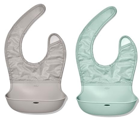 OXO Tot Kinder Lätzchen zum Aufrollen, Baby Lätzchen, Nieselregen und Opal, 2 Stück