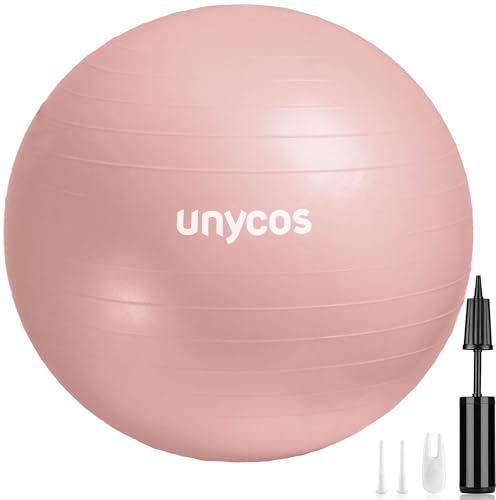 unycos - Gymnastikball 55 cm Sitzball Trainingsball für Yoga, Fitness, Medizinball, Balance Ball, Core Training Strength, Pilates-Ball | Inkl. Pumpe, BPA-Frei, Anti-Burst (Hellrosa mit Logo)