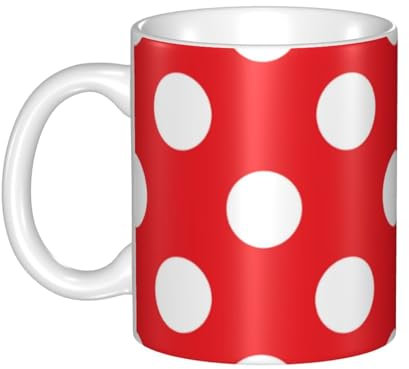 YsoLda Mug,Ceramic Cup Coffee Cup Tea Cup Suitable for Kitchen Restaurant Office 330 ml, Red and White Polka Dot