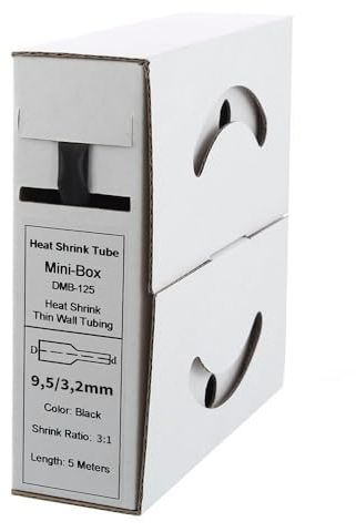 Offgridtec 5m Schrumpfschlauch mit Kleber 9 mm > 3 mm, 3:1 Schrumpfrate, Dual-Wand, Halogenfrei, Flammhemmend, Wasserdichte Kabelisolierung, Leicht zu Schneiden, Inklusive Spenderbox, Schwarz