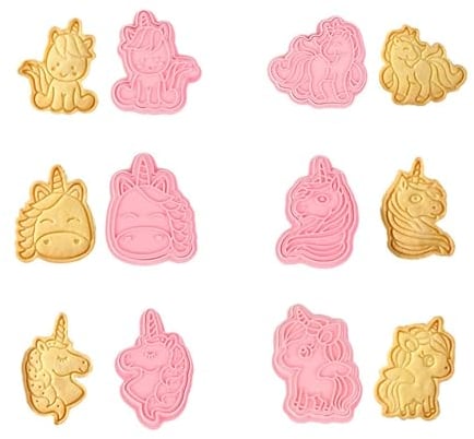 Juego de Moldes de Galletas,6 PCS Moldes de Galletas Unicornio Cortador Galletas Dibujos Animados Unicornio Moldes Plásticos para Cookie Pasteles Fondant