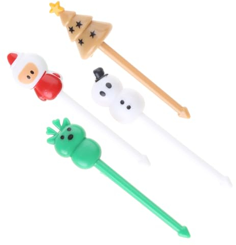 Juego de 4 palillos de dientes de frutas, coloridos letreros de frutas de animales, palillos de dientes para pasteles, postres, palillos de frutas de dibujos animados, letreros de frutas de Navidad,