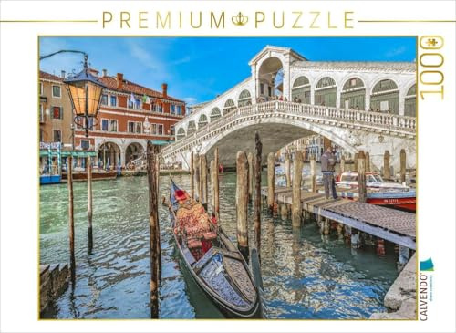 CALVENDO Puzzle Gondel Station an der Rialto Brücke | 1000 Teile Lege-Größe 64 x 48 cm Foto-Puzzle für glückliche Stunden