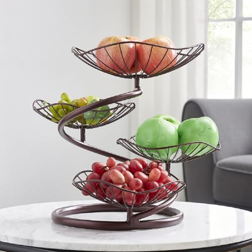 JUNYFFF Cesta para Fruta De 4 Niveles, Fruteros De Cocina De 4 Pisos, Canasta De Frutas, Práctica Cesta De Frutas De Metal, Almacenamiento Canasta para Frutas, Bocadillos, Cocina,Marrón