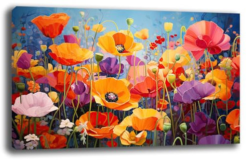 Printerland Quadro Moderno soggiorno FIORI Papaveri Papavero Astratto Quadri moderni da Parete grande Stampa su tela Canvas Decorazione Murale muro Arredo Camera da letto Salone (8, 40x70 cm)