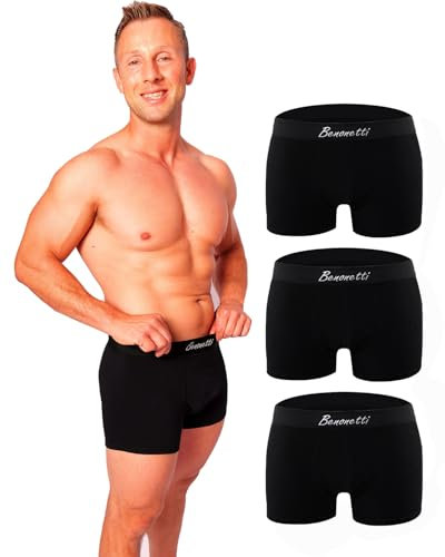 Benonetti Herren Boxershorts (3er Pack) aus Premium Baumwolle – Sportliche, atmungsaktive Männer- mit elastischem Bund (DE/NL/SE/PL, Alphanumerisch, M, Regular, Regular, Schwarz)