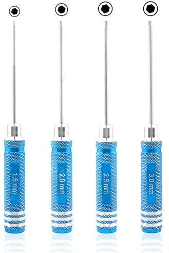 GDOOL 4 Stück Sechskant-Schraubendreher-Set, 1,5 mm, 2,0 mm, 2,5 mm, 3,0 mm, Inbusschlüssel, Schraubendreher-Set, RC-Reparaturwerkzeuge für Traxxas, RC, Auto, Drohne, Multi-Achsenhubschrauber, Arrma
