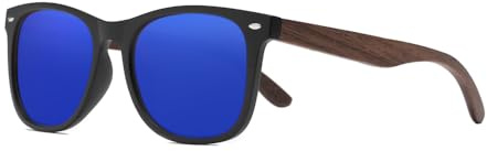 KINGSEVEN Polarisierte Sonnenbrille Herren Holz Retro Sonnenbrille Outdoor Sport Freizeit Urlaub Reisen Fahren HD Gläser Langlebige Brille mit UV-Schutz QW2 (Dunkel Blau)
