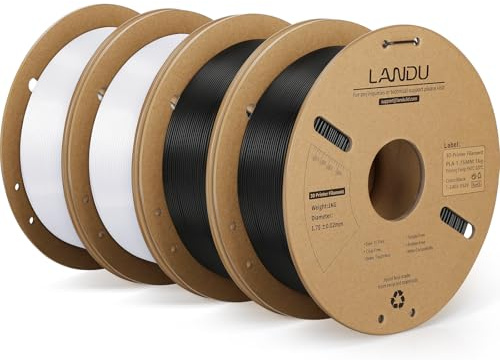 LANDU PLA Black & White 3D Printer Filament 1.75mm 4kg PLA Filament, 4 Pack 1kg Cardboard Coil (2.2lbs) 3D Printing Materials,Dimensional Accuracy +/-0.02mm