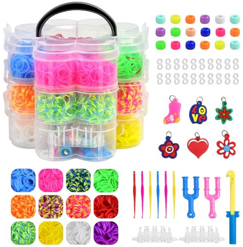 KYYGKY Bands Kit, 4500 PCS Rubber Band Bracelet Making Kit Colorful Twist Bands Friendship Elastic Bracelet Making Set Bands Starter Kits with Beads/Charm/S Clips/Hooks for Girls Boys