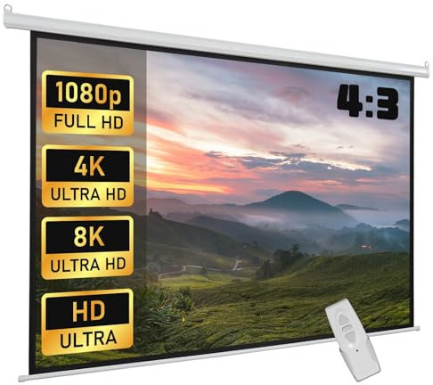 Fabulcozy Écran de Projection motorisé écran projecteur électrique 120 Pouces Fixation Mur ou Plafond Automatique pour Home Cinéma et Entreprise Formats 4:3