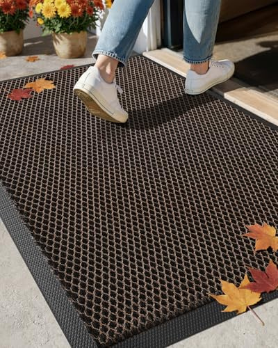 COLOR&GEOMETRY Waterproof Outdoor Mat Heavy Duty Rubber Mats for Outside, 2X3 Low-Profile Dirt Resist Front Door Mat Outside Entrance, Non-Slip Welcome Mats for Front Door, 80x120cm Brown