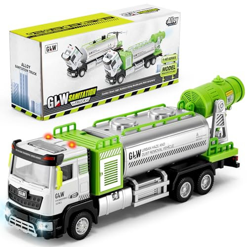 vamei Lega Camion Giocattolo, Camion Della Spazzatura Giocattolo con Suono e Luce Spray, 1:40 Camion Trasportatore Auto Camion Giocattolo Regalo per Bambini Ragazzi Ragazze 3 4 5 6 Anni