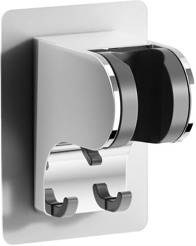 HANLIAN Barra de ducha sin taladrar, soporte de ducha sin clavos con ángulo ajustable, soporte universal para alcachofa de ducha sin taladrar, soporte de ducha de pared para el baño (cromo, 1 unidad)