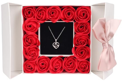 Rose Box with Necklace, Preserved Flowers, Eternal Rose Gift Box for Wife, Mum, with 100 Languages I Love You Necklace, Valentine's Day, Birthday, Mother's Day