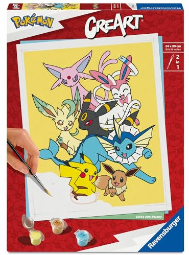 Ravensburger – CreArt 24x30 cm – Adulte – Peinture par numéros – Pikachu & Evoli – Loisir créatif – 25897