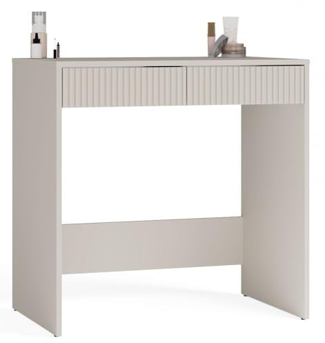 CDF Schreibtisch Mit 2 Schubladen Hellgrau Moderner Kompakter Arbeitstisch | Grifflos Für Schlafzimmer Büro Jugendzimmer Kleine Räume Minimalistisch Mit Rollen 81 x 50 x 80 cm